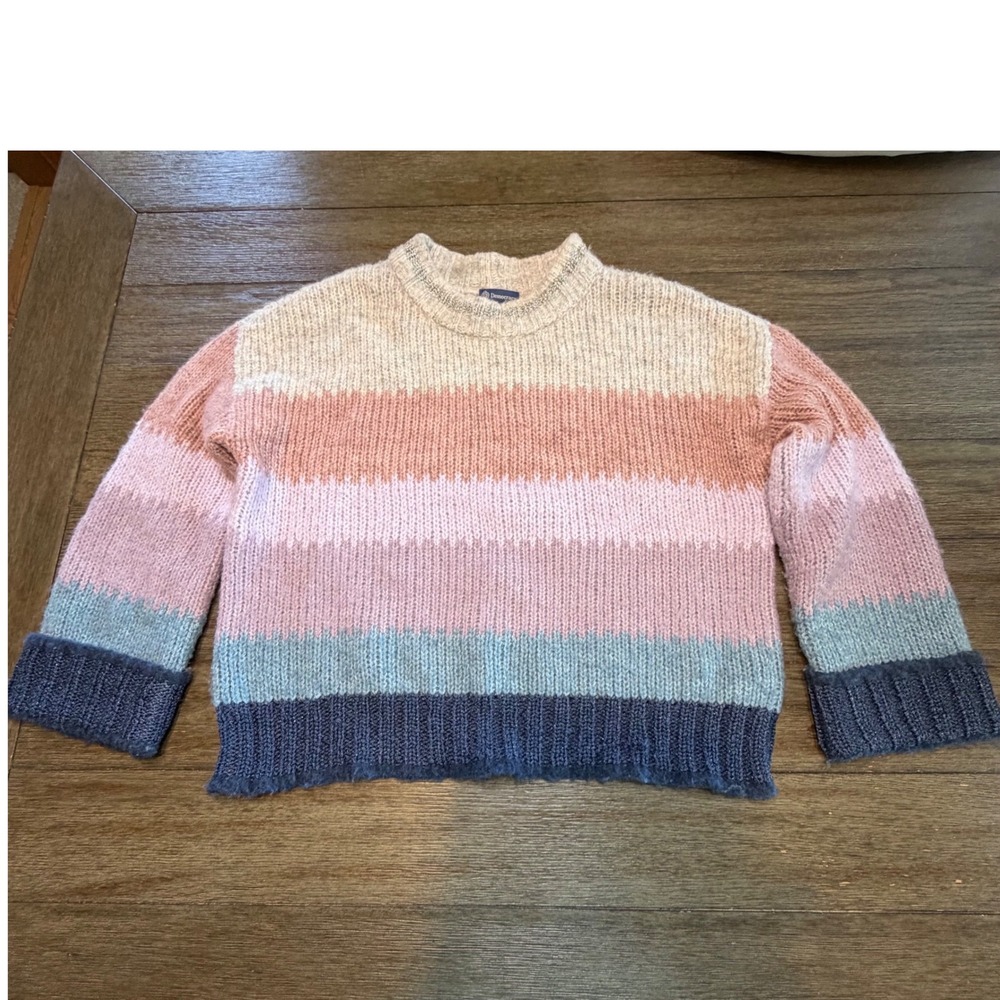 Democracy Womens Medium Striped Chunky Knit Sweater Metallic Trim Pink Blue